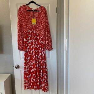 DVF for Target Diane Von Furstenberg Orange and White Long Sleeve Dress